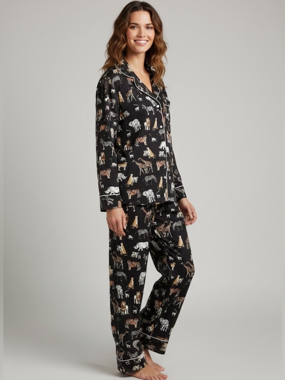 Banana Republic Satin Safari Print Pajama Top and Bottom Set Size XS